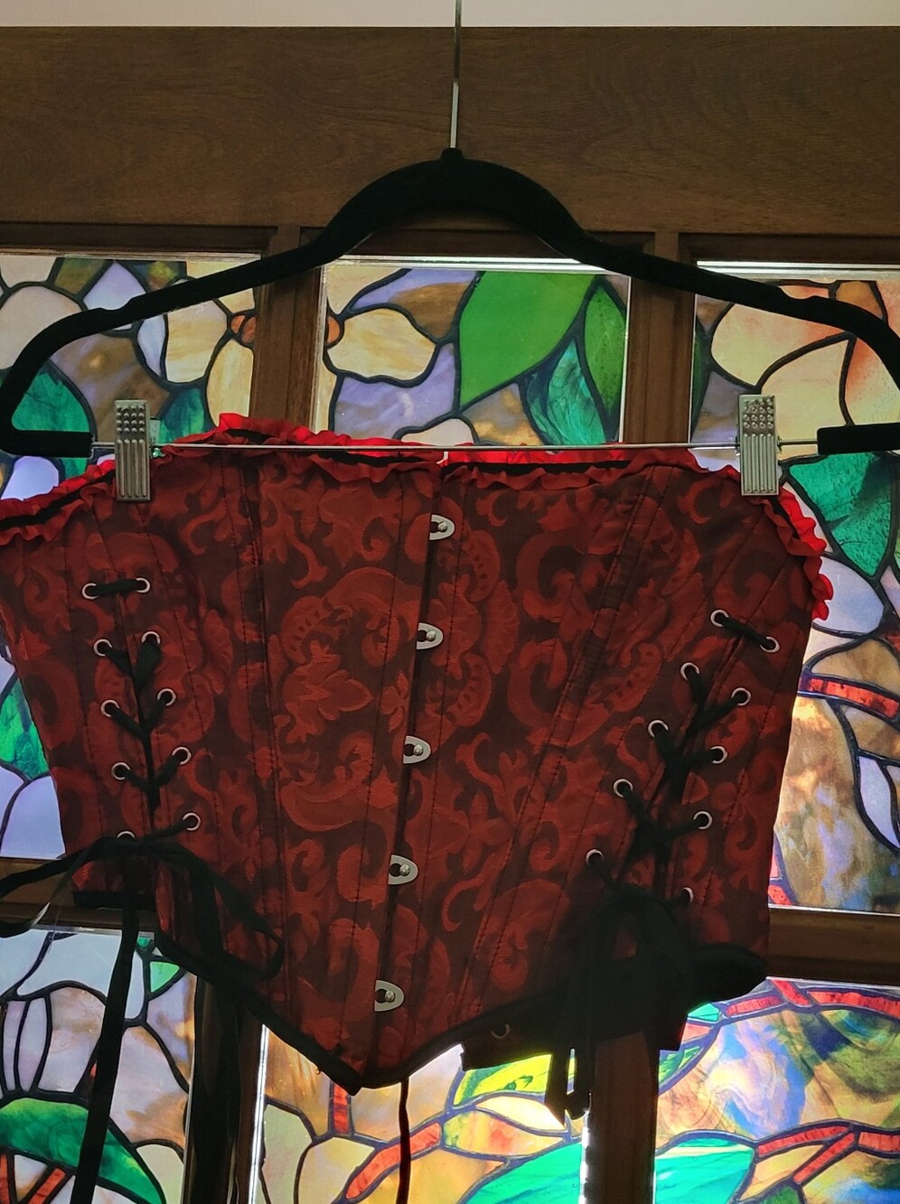 Red Brocade Lace-Up Corset